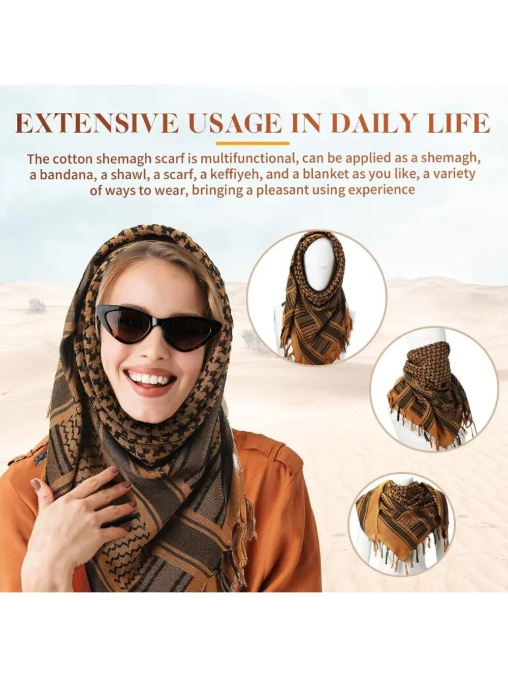6 Pcs Tactical Desert Scarf Set | 100% Cotton Shemagh Neck & Head Wraps, 43